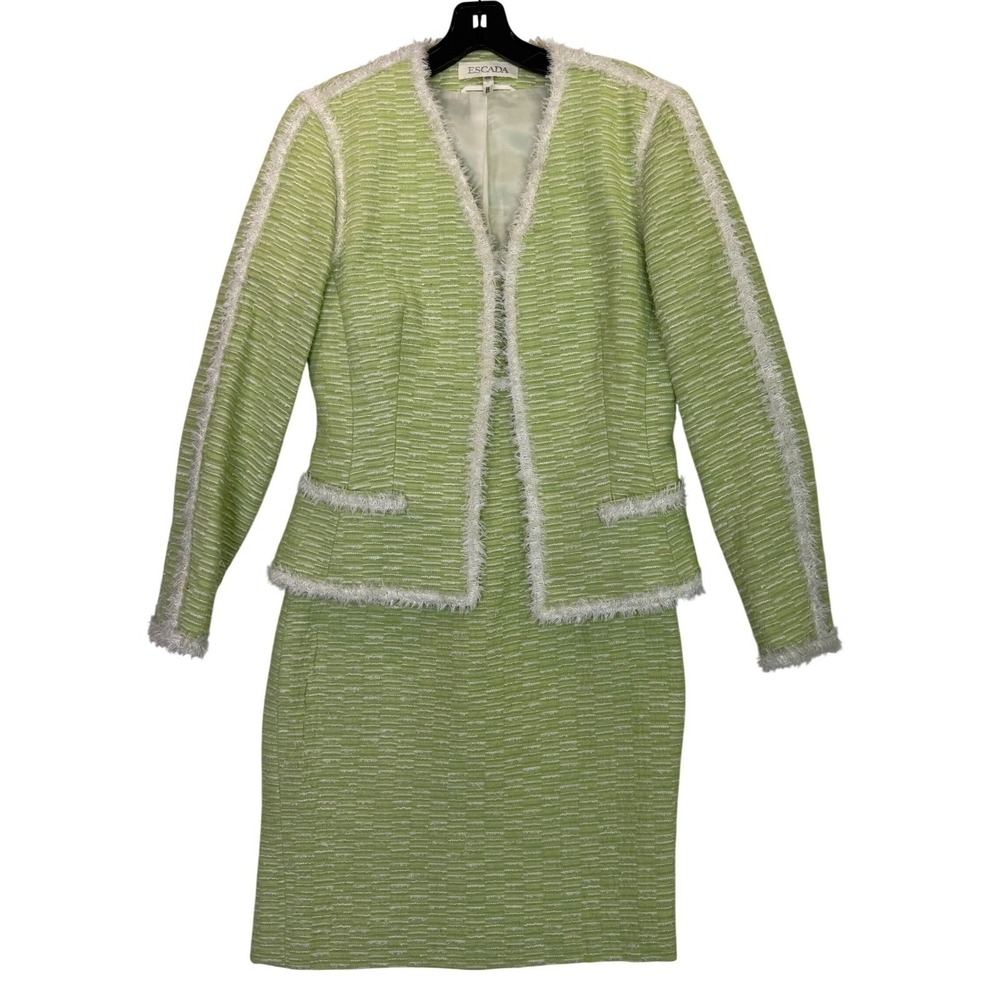Escada Rare Boucle Green Eyelash Tweed Suit Dress Jacket Wool EUC Sz 36 (S/M)